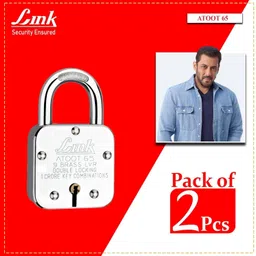 link Atoot 65mm|1 Cr Key Combinations|Hardened Shackle|Brass Lever (Pack 2) Padlock image 2