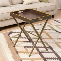 three sixty Dual Tone Butler Leather Foldable End Table In Brown Finish-picture-22