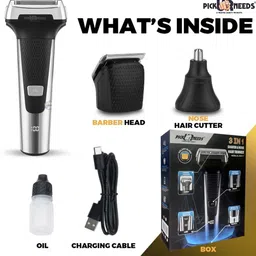 Daily Needs Shop Professional Rechargeable Cordless 3 in1 Waterproof Beard/Hair/Nose Trimmer 90 min Runtime 3 Length Settings image 2
