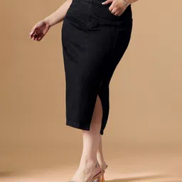 miss chase Women Solid Straight Black Skirt-picture-31