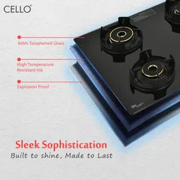cello Granito 4 Burner Black Gas Cooktop, Dual Shade Toughened Glass, ISI Certified Glass Manual Gas Stove image 4