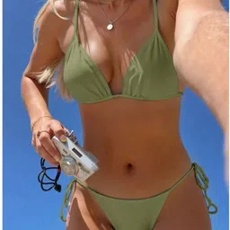 recent fashion Solid Women Bikini Green Swimsuit-picture-13