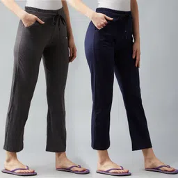 blinkin Pack of 2 Women Solid Grey, Blue Track Pants image 3