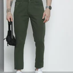 the indian garage co. Men Slim Fit Green Cotton Blend Trousers-picture-12