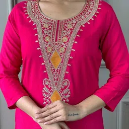 blue wish Women Cotton Rayon Kurta Pant Dupatta Set image 3