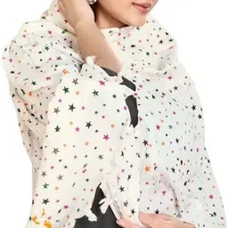 shreejiecom Printed Rayon Women White Bluetooth Scarf, Fancy Scarf, Scarf, Stole, Faux Turtleneck Neck Cover image 3