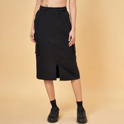 ajile by pantaloons Women Solid A-line Black Skirt image 3