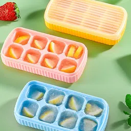 flynhigh SILICONE LINE ICE CUBE TRAY PACK OF 3 WITH LID 100% BPA Free K52 Multicolor Silicone Ice Cube Tray-picture-17