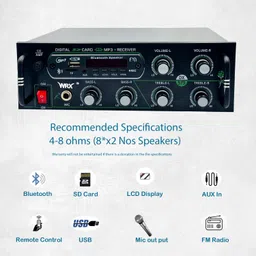 wrx Amplifier Bluetooth USB AUX Input FM Radio SD Card Slot MIC Input Remote Control 160 W AV Power Amplifier image 2