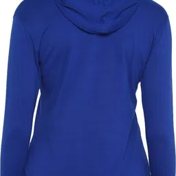 ap'pulse Women Solid Hooded Neck Pure Cotton Blue T-Shirt image 3