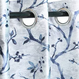 the conversion Blue Floral Polyester 7 Ft Light Filtering Eyelet Door Curtain image 4