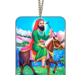 sunder kaya Car Hanging Accessories - Jai Baba Lakh Data Peer Ji Printed Interior Decoration Decorative Showpiece - 10 cm image 1