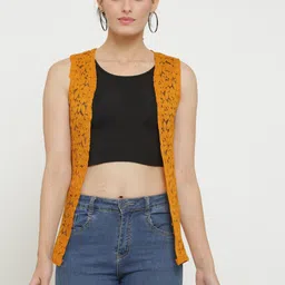Women Sleeveless Yellow Shrug-image-1