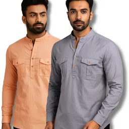 vimasuti Pack of 2 Men Solid Pure Cotton Straight Kurta-picture-11