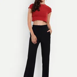 broadstar Women Straight Fit Black Lycra Blend Trousers image 5
