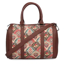 ZOUK Peach-Coloured Floral Oversized Structured Handheld Bag with Cut Work-picture-10