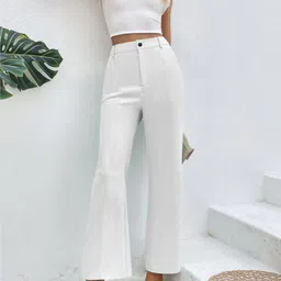 green-shade Women Regular Fit White Lycra Blend Trousers image 4