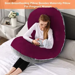 mom's moon Premium C Shape Pregnancy Pillow Solid Pack of 1 (Wine, Grey) Microfibre Solid Pregnancy Pillow Pack of 1 image 4