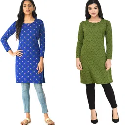 indiweaves Pack of 2 Women Self Design Wool Straight Kurta-picture-19