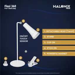 halonix 4-in-1 flexi 360 Degree desk lamp, Can be used as torch, Study Lamp image 5