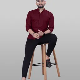 metronaut Men Regular Fit Solid Mandarin Collar Casual Shirt image 5