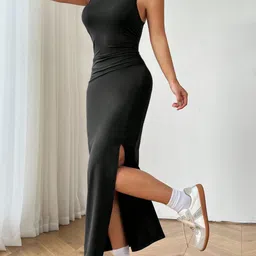 fashion yari Women Bodycon Black Maxi/Full Length Dress image 5