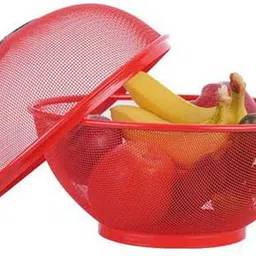 shree kashtbhanjan international Apple Shape Fruit Basket with 01 Net Cover – Red Iron Mesh for Kitchen Storage Stainless Steel Fruit & Vegetable Basket image 3