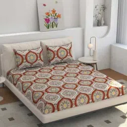 florida Microfiber Damask King Bedsheet with 2 Pillow Covers - Orange, 228x275 CM-picture-16