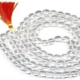 Laxmi Divine Clear Sphatik Mala 100% Original & Certified Rock Quartz Rosary sfatik Crystal Jaap Mala | sphatic | 7 MM 108+1 Beads Quartz Crystal Chain image 2