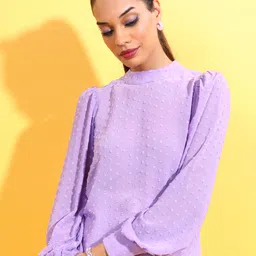 tokyo talkies Casual Regular Sleeves Self Design Women Purple Top image 4