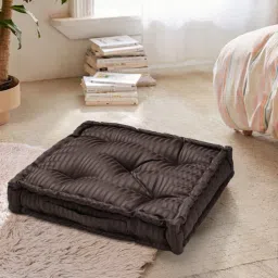 s9home Brown Striped Polyester 20 x 20 Inches Floor Cushion image 1