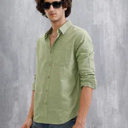 wrogn Men Slim Fit Solid Casual Shirt image 4