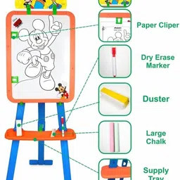 jayaansh traders 5 in 1 Dual Sided Mickey Mouse Easel Board for Educational Learning Activities (Multi functional White & Black board) image 2