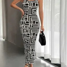 spivoz Women Bodycon Black Below Knee Dress-picture-18