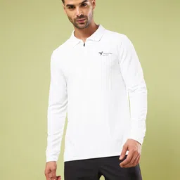 technosport Men Solid Zip Neck Polyester White T-Shirt image 4