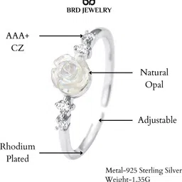 brd jewelry Valentine Opal Rose Adustable Silver Ring Rhodium Plated With 6 Months Warranty Silver Cubic Zirconia Rhodium Plated Ring image 3