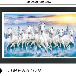 aartkala Seven horse lucky photo frame | Light blue background | Seven white horse Digital Reprint 14 inch x 20 inch Painting image 2