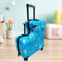 pollo klassik Small Cabin Suitcase (43 cm) 4 Wheels - Doraemon Print Ride On Trolley Bag for Kids 2in1 Ride on Bag With TSA Lock - Blue image 3