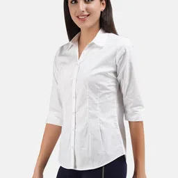 yellow pine Women Regular Fit Solid Curved Collar Formal Shirt image 4