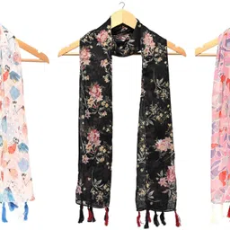 xmsfashion Printed Chiffon Women Multicolor Scarf, Stole, Fancy Scarf-picture-23