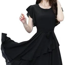 maruti nandan fab Women Fit and Flare Black Knee Length Dress-picture-14