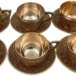 master brownsmith Pack of 1 Brass Handcrafted Brass Tea Cup and Saucer Set of 6 image 2
