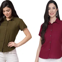 funday fashion Women Regular Fit Solid Spread Collar Casual Shirt-picture-38