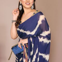 mirchi fashion Printed, Striped Leheria Chiffon, Georgette Saree-picture-0