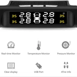 ausha Digital Tire Pressure Gauge Tyre Pressure Monitoring System TPMS with Solar Charging and External Sensors image 3