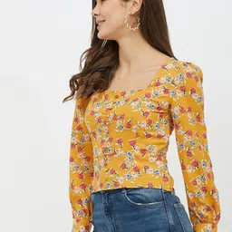 harpa Casual Regular Sleeves Printed Women Yellow Top image 3
