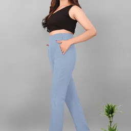 eleganza fashions Women Straight Fit Light Blue Lycra Blend Trousers-picture-11