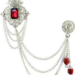 groomiverse Silver Maroon Crown Brooch for men and women Brooch image 1