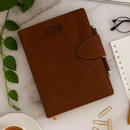 excel PU Leather Executive Style Month Cut Hard Bound Diary with Sunday Half Pages Regular Diary 2026 with Pen Holder & Loopy Ruled (Cover Design may be Different) 344 Pages image 2