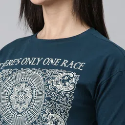 kryptic Women Typography Round Neck Pure Cotton Green T-Shirt image 4